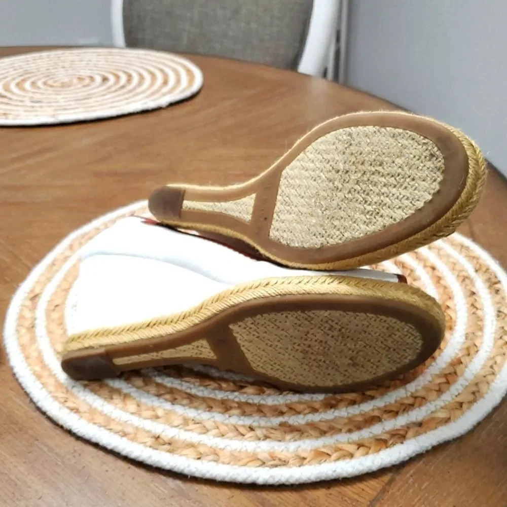 Lauren by Ralph Lauren Nella Espadrille Wedge Sandals White/Tan 9.5B